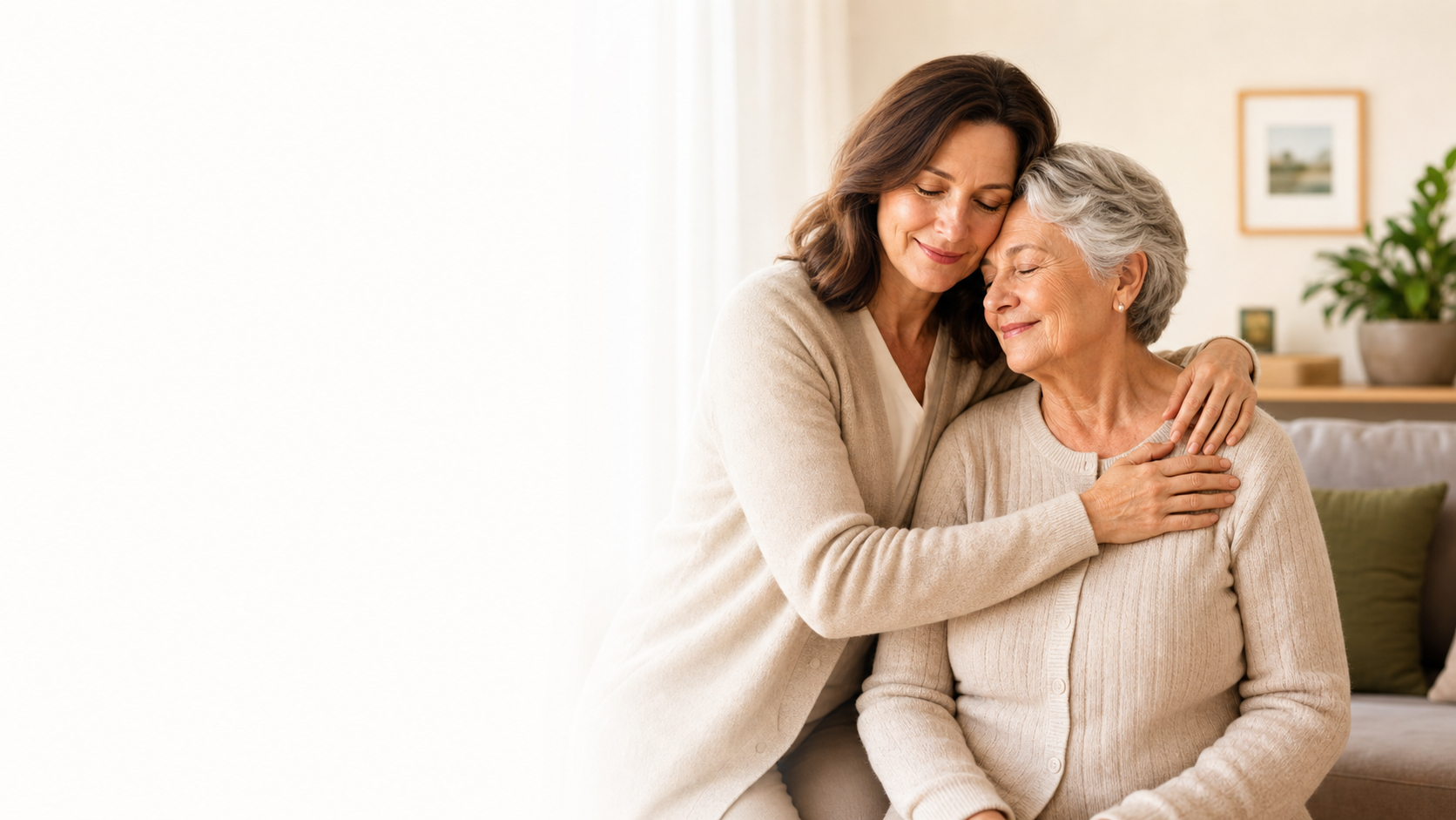 Adult daughter helping her elderly mother review senior care options at home
